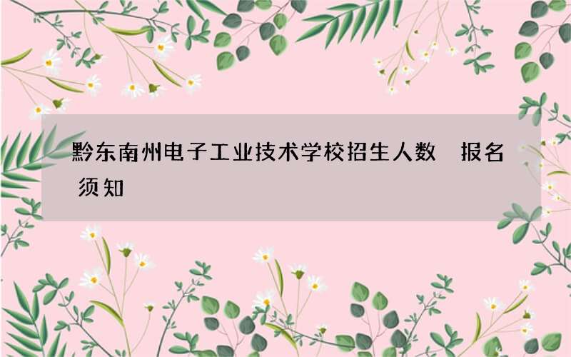 黔东南州电子工业技术学校招生人数 报名须知